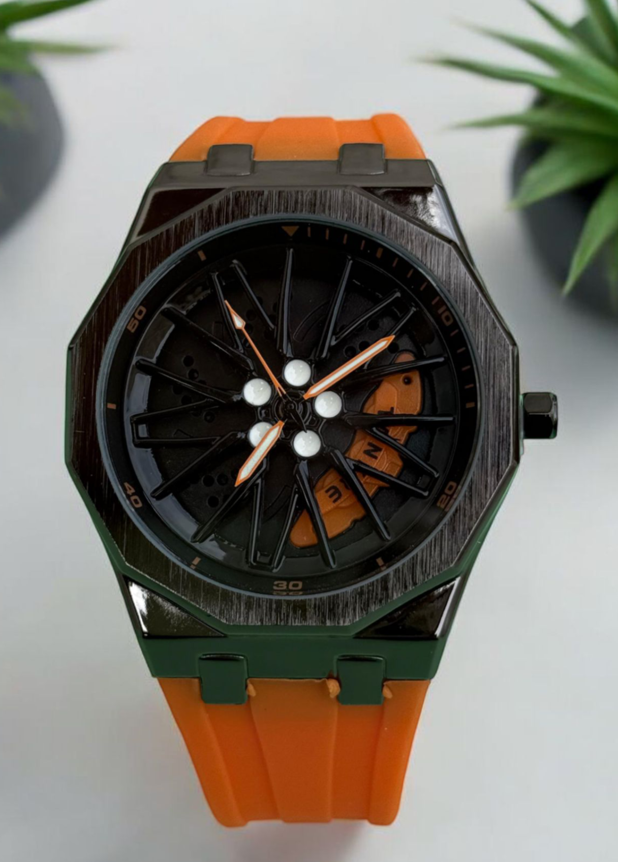 Tankre Spining Watch - Silicon Straps Men's Wristwatch With Dodecagon Dial