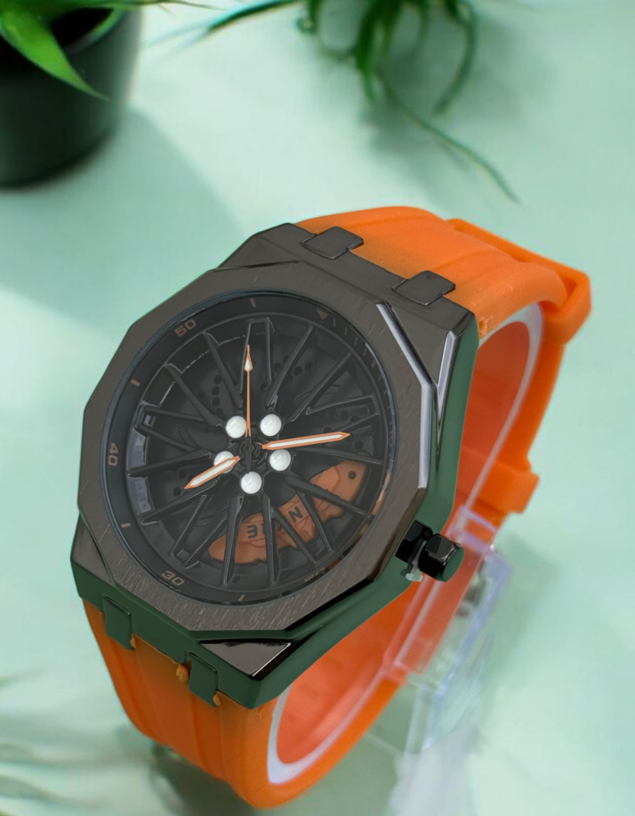 Tankre Spining Watch - Silicon Straps Men's Wristwatch With Dodecagon Dial