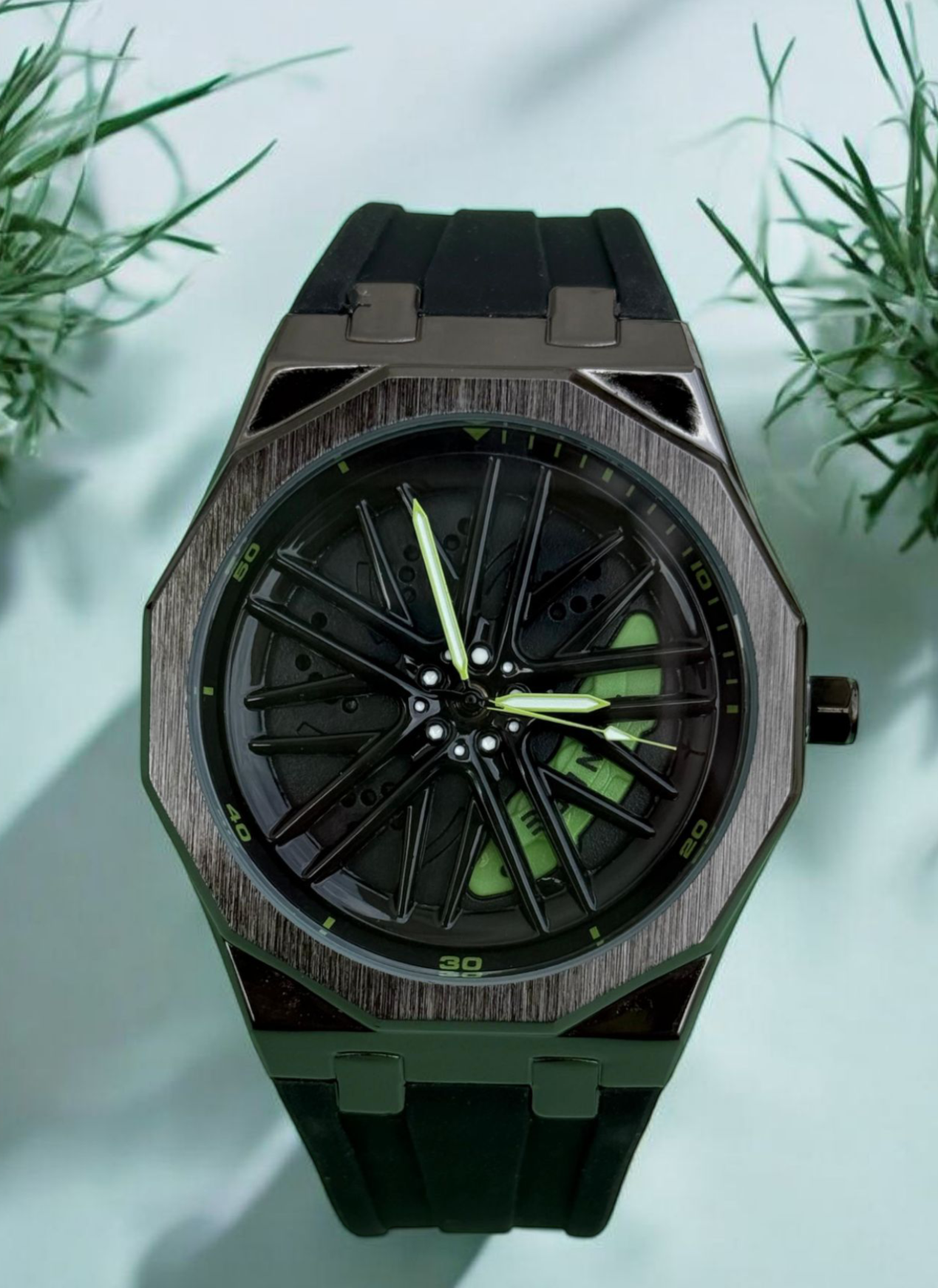 Tankre Spining Watch - Silicon Straps Men's Wristwatch With Dodecagon Dial