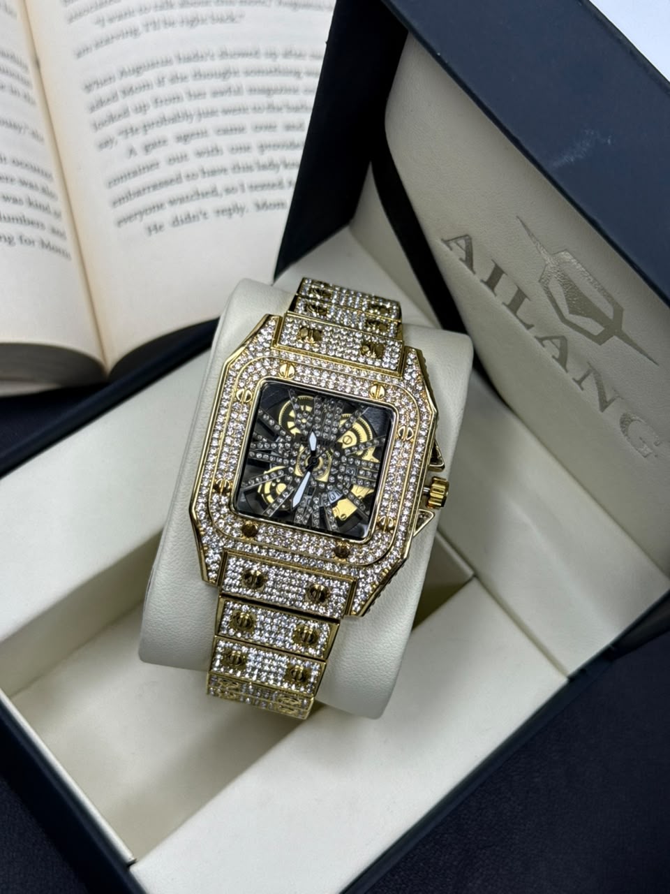 Luxury Iced-Out Stone Watch β Gold Edition