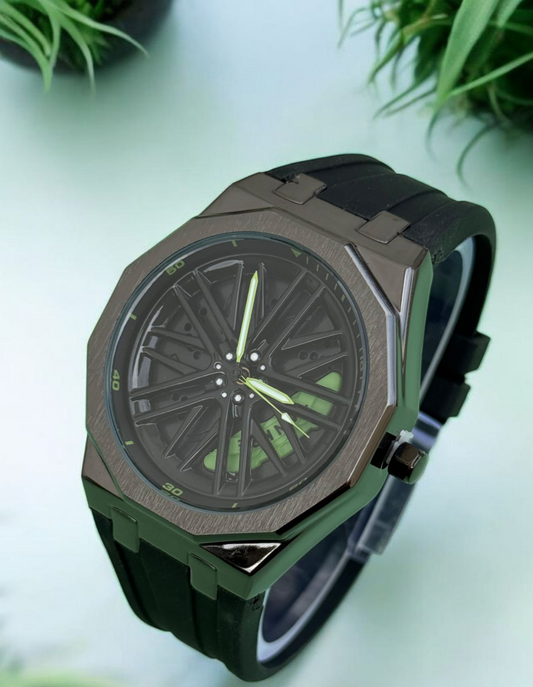 Tankre Spining Watch - Silicon Straps Men's Wristwatch With Dodecagon Dial