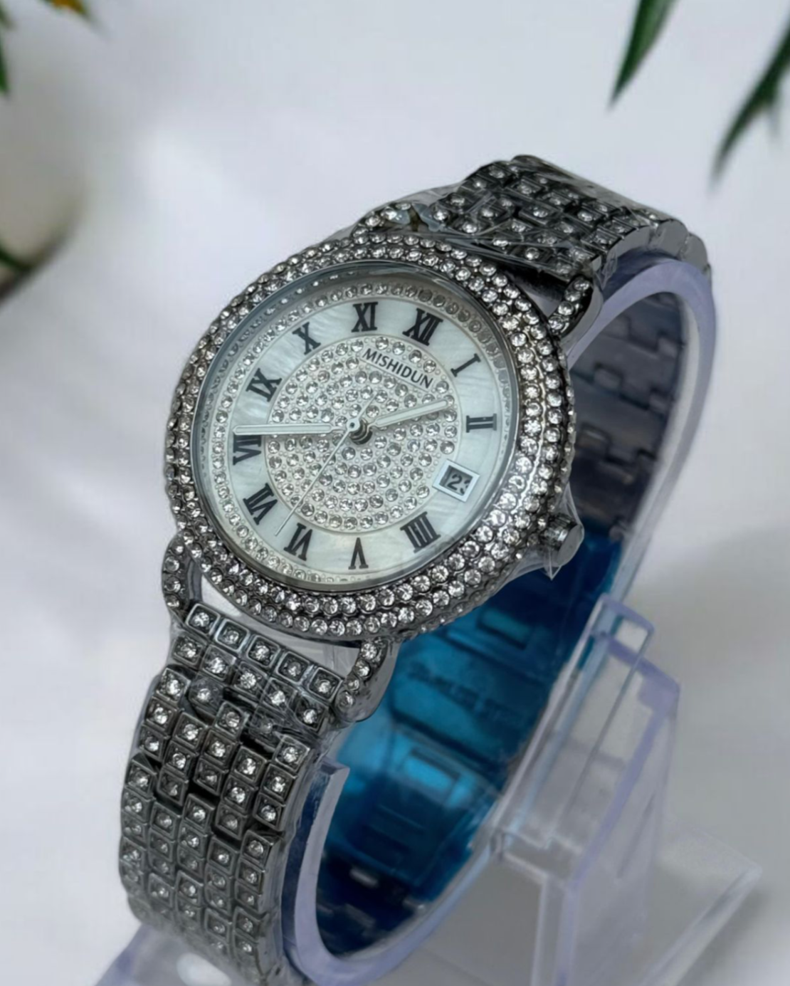 Mishidun Women's Luxury Watch – Dazzling White Stones with Master Lock