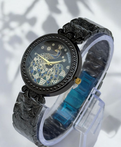 Bvlgari Ladies Watch – Stainless Steel with Peacock Engraved Dial
