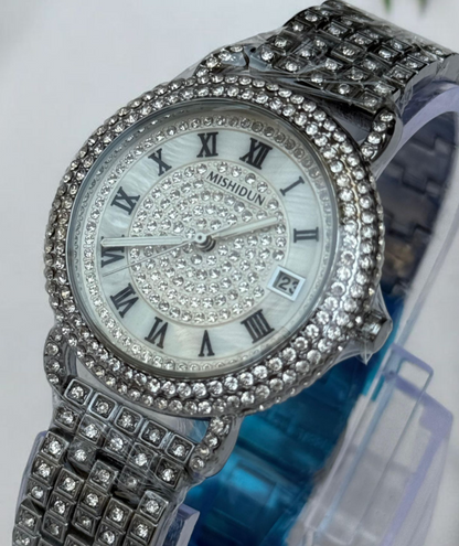 Mishidun Women's Luxury Watch – Dazzling White Stones with Master Lock