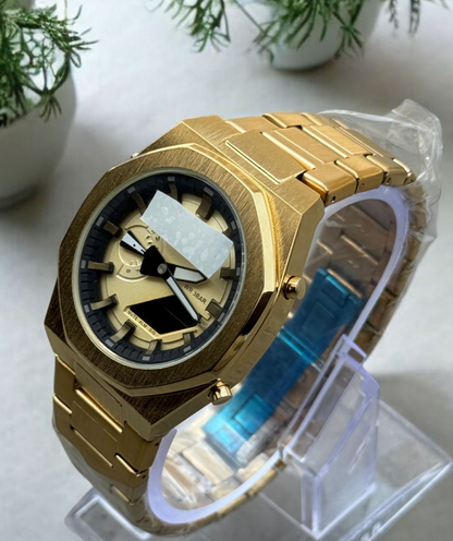 G-S Rugged Golden Tactical Watch with Advanced World Time Functionality