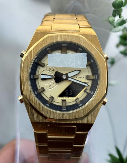 G-S Rugged Golden Tactical Watch with Advanced World Time Functionality