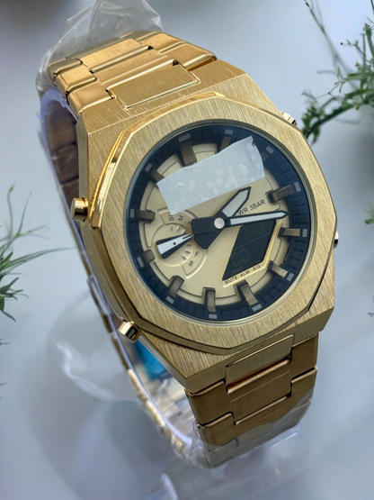 G-S Rugged Golden Tactical Watch with Advanced World Time Functionality