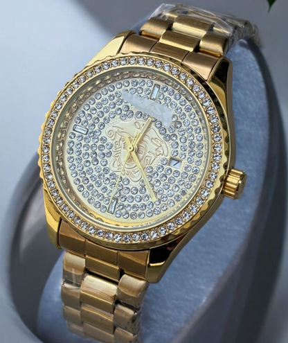 Luxury Stainless Steel Timepiece with Butterfly Lock & Stones Engravings