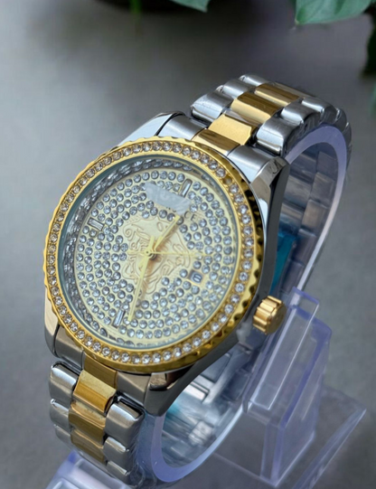 Luxury Stainless Steel Timepiece with Butterfly Lock & Stones Engravings