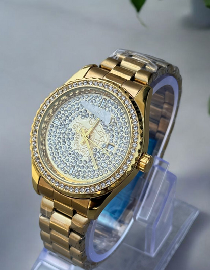 Luxury Stainless Steel Timepiece with Butterfly Lock & Stones Engravings