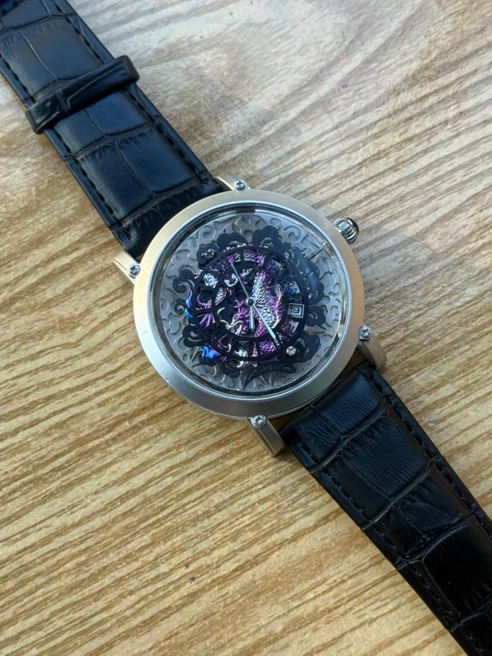 Dragon Engraved Transparent Dial Watch
