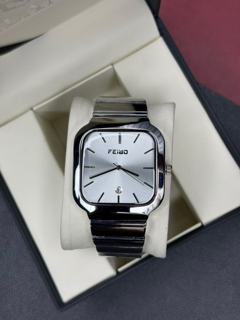 FEIWO Stainless Steel Square Dial Watch