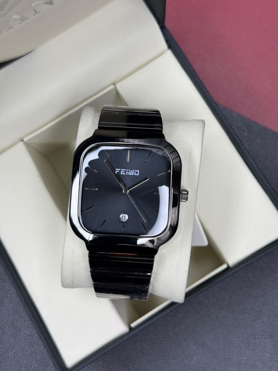 FEIWO Stainless Steel Square Dial Watch