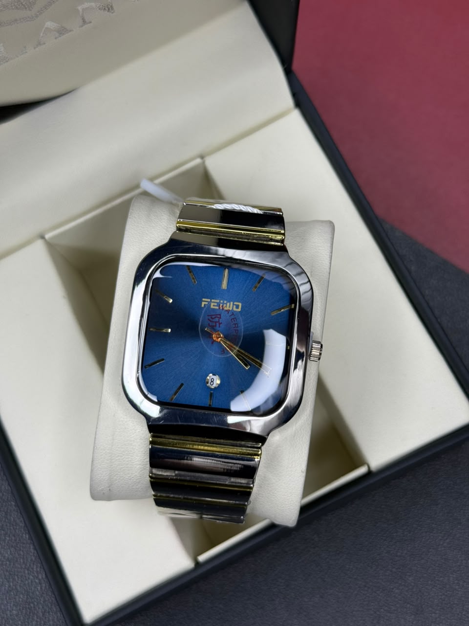 FEIWO Stainless Steel Square Dial Watch