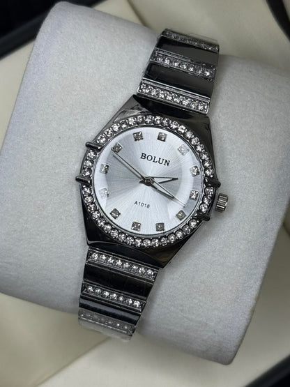Bolun Crystal-Set Silver Watch