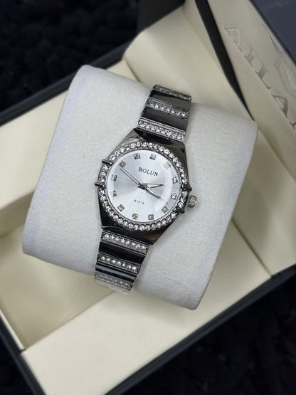 Bolun Crystal-Set Silver Watch