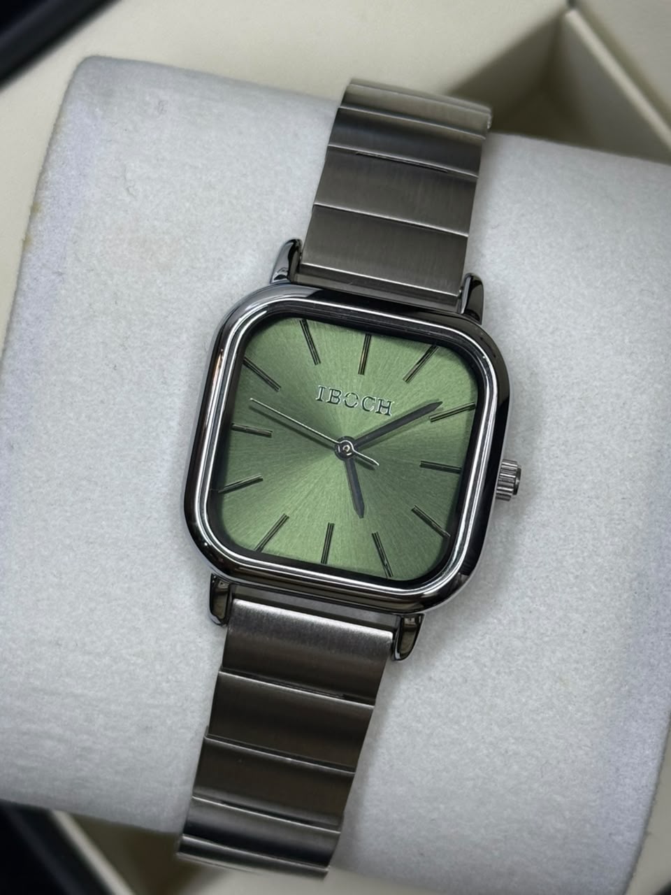 Square Green Sunburst Dial Ladies Watch