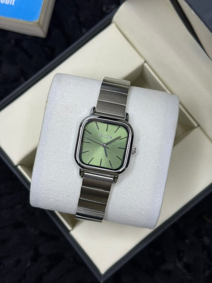 Square Green Sunburst Dial Ladies Watch