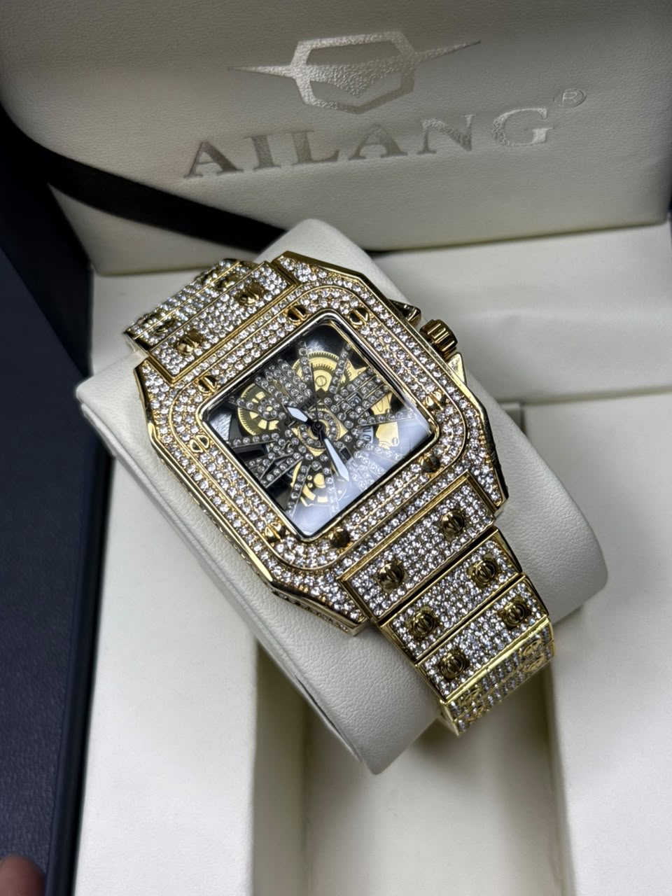 Luxury Iced-Out Stone Watch – Gold Edition