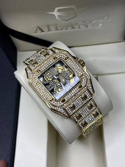 Luxury Iced-Out Stone Watch – Gold Edition