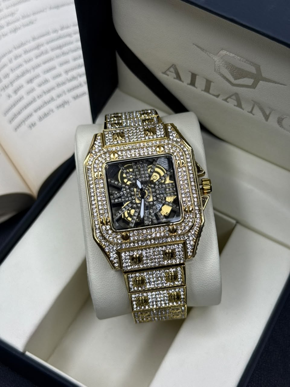 Luxury Iced-Out Stone Watch – Gold Edition